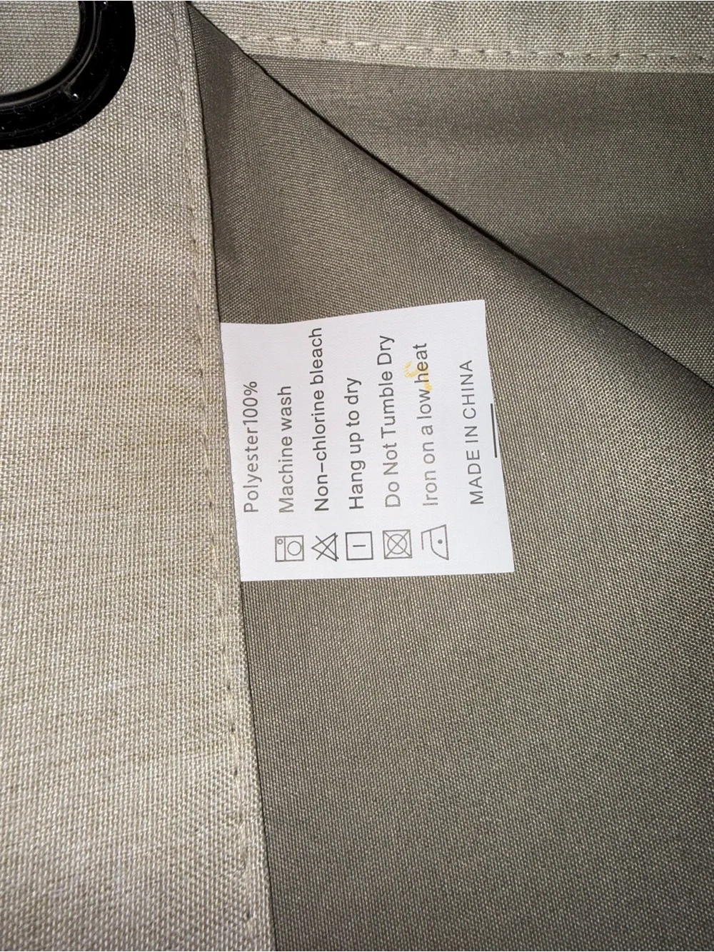 Neutral Beige Grommet Curtain Panel with Black Trim